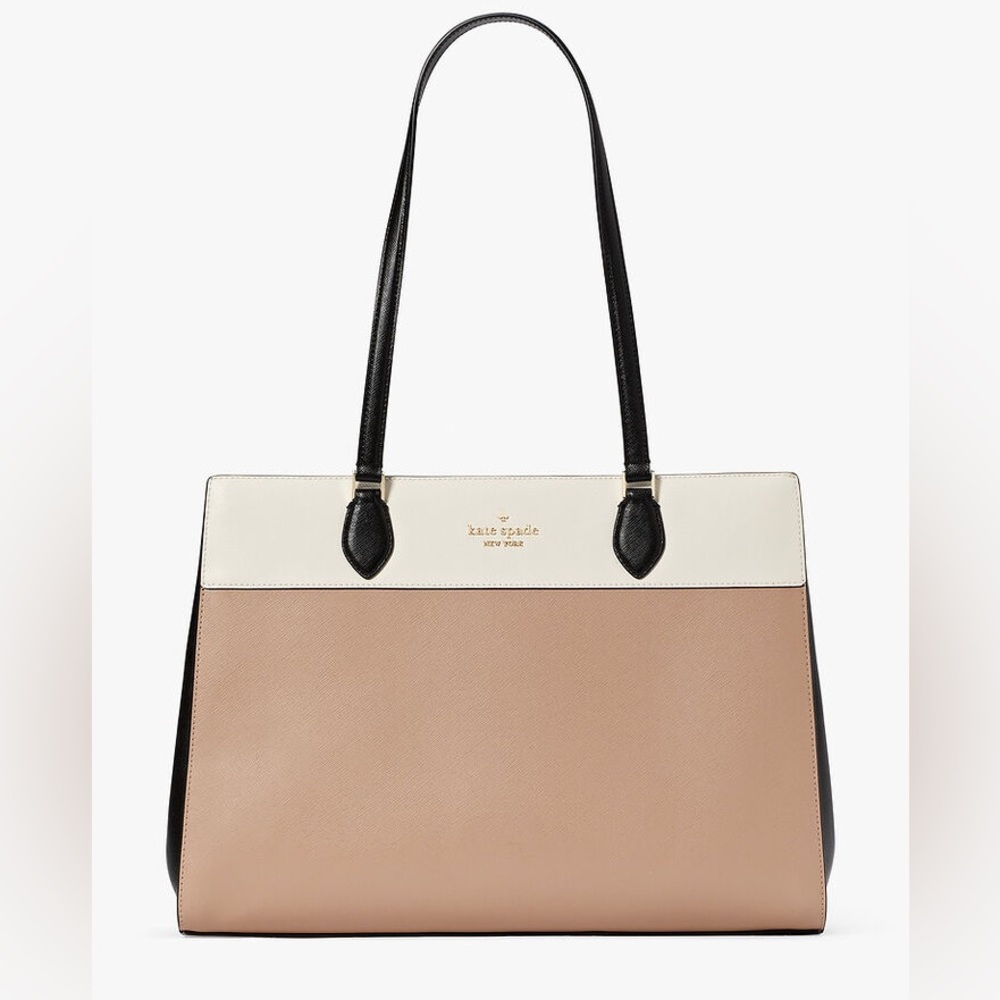 kate spade Colorblock Leather Laptop Tote - Beige/White/Black